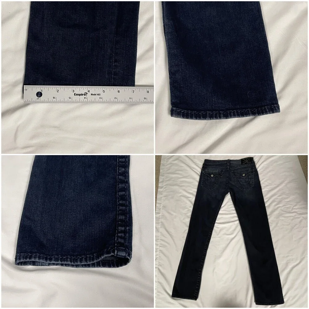 True Religion Geno Relaxed Slim Jeans Mens 35x34 Dark Blue Denim Geno Flap Big T
